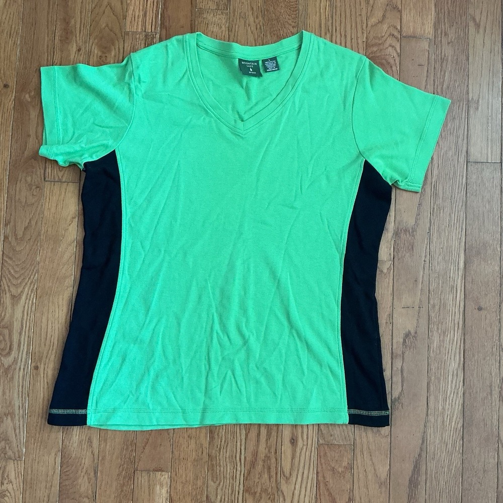 Mountain Lake Shirt Women's Large Green & Black Short Sleeve Vneck